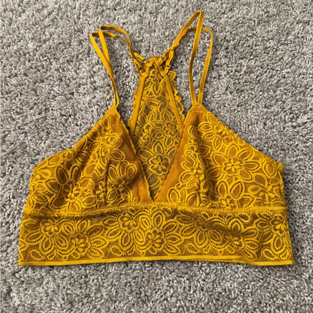 Aerie Mustard Yellow Floral Lace Bralette - Picture 2 of 7
